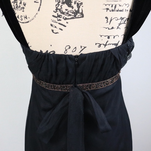 Vera Wang Women's Size 4 Black Empire Waist Mesh Tulle Overlay Goth Witch Beaded - Picture 7 of 14